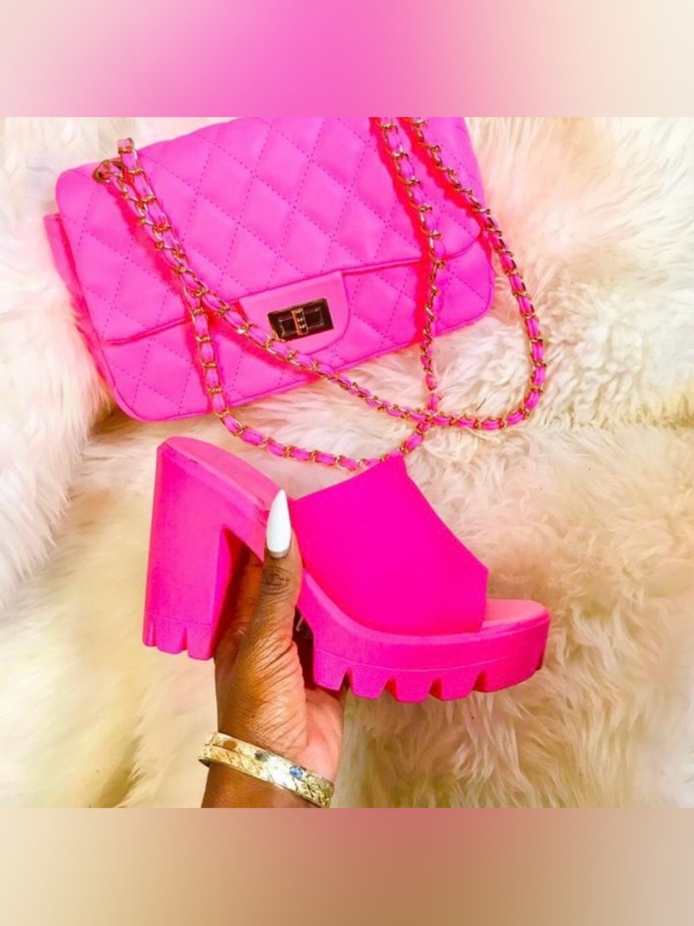 Bold Hot Pink Platform Mule Heels - Women's Fashion Slide